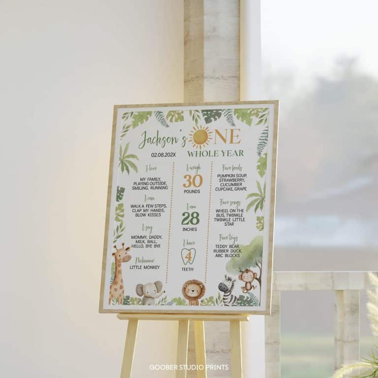 Safari Wild One Birthday Milestone Poster - Goober Studio Prints