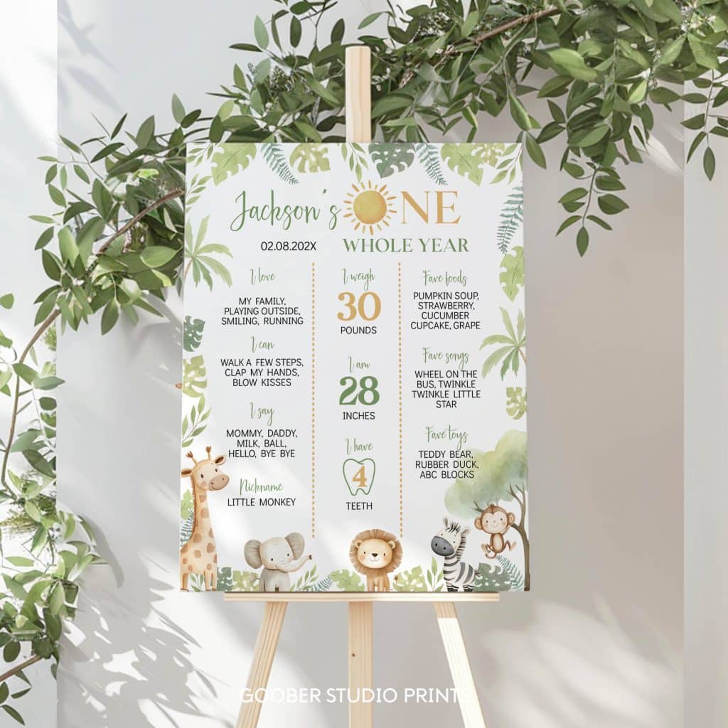 Safari Wild One Birthday Milestone Poster - Goober Studio Prints
