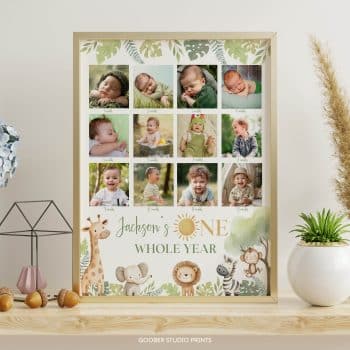 Safari Wild One Birthday Milestone Photo Collage