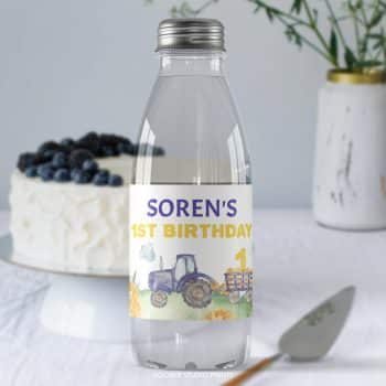 Tractor Birthday Party Water Bottle Label
