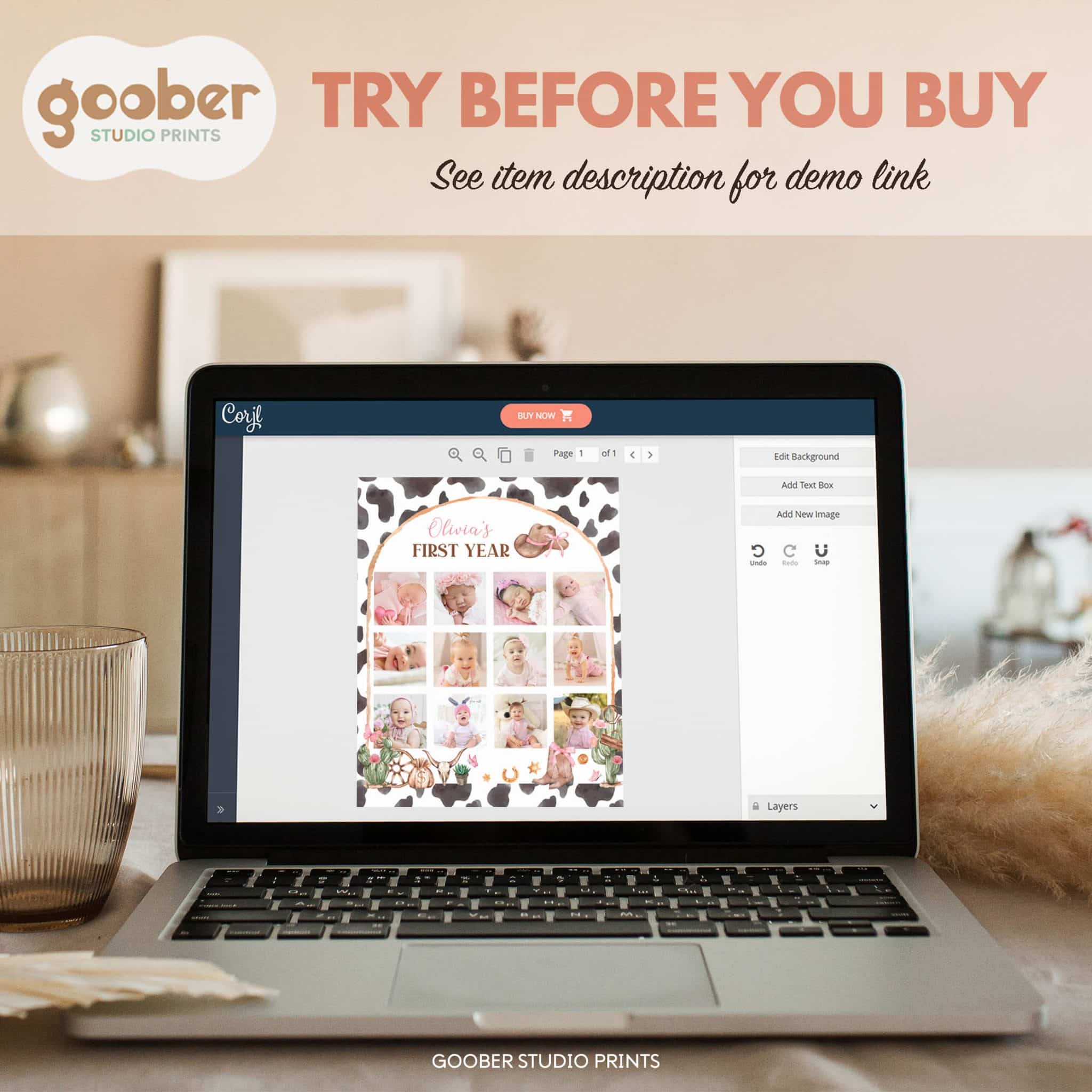 First Rodeo Birthday Milestone Photo Collage - Goober Studio Prints