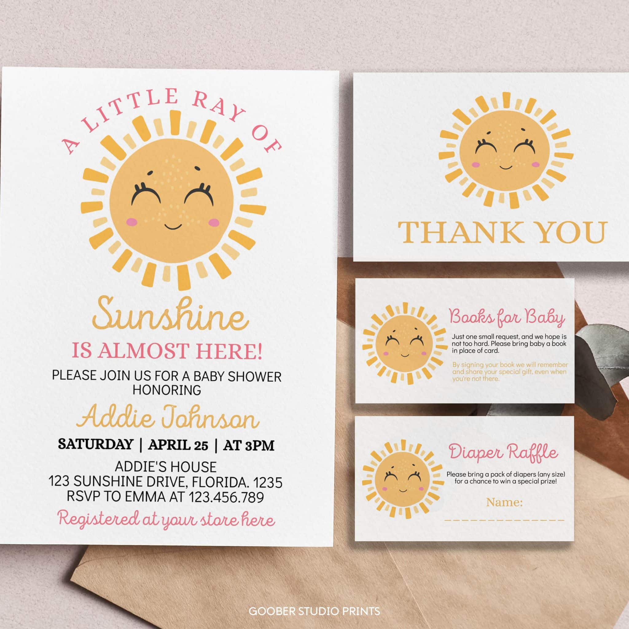 Sunshine Baby Shower Invitation Set - Goober Studio Prints, image size:2048x2048
