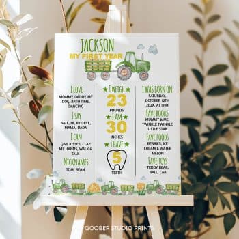 Tractor 1st Birthday Milestone Poster