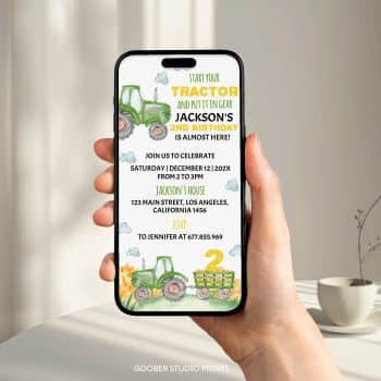 Tractor 2nd Birthday Party Evite