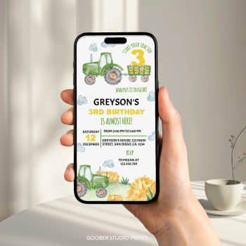 Tractor 3rd Birthday Party Evite