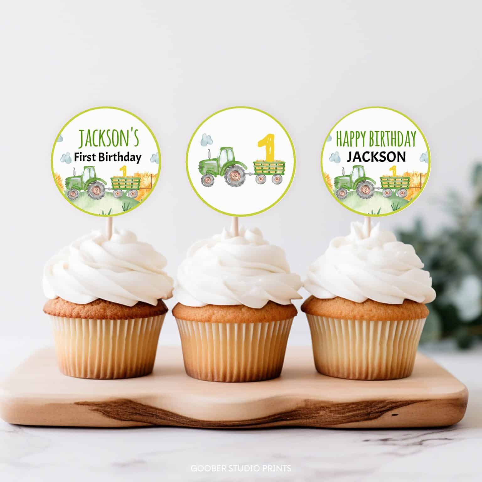 Tractor Birthday Party Cupcake Toppers - Goober Studio Prints