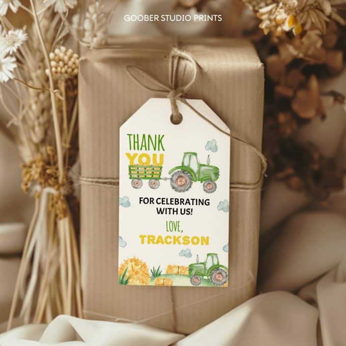 Tractor Birthday Party Thank You Tag - Goober Studio Prints