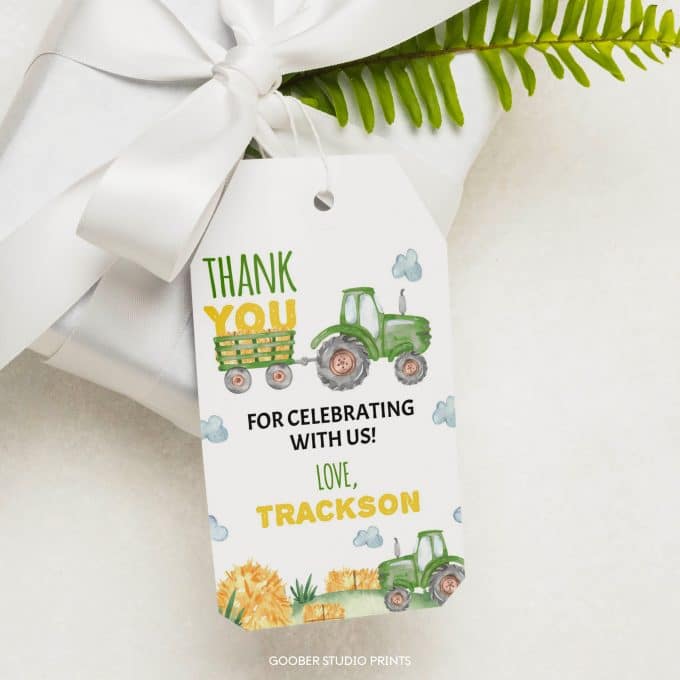 Tractor Birthday Party Thank You Tag - Goober Studio Prints