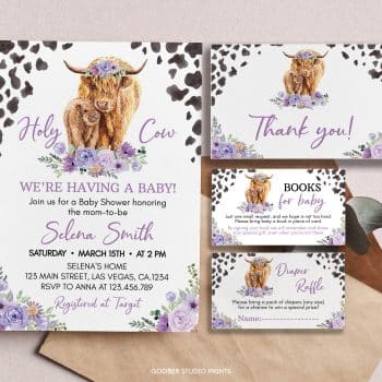 Highland Cow Baby Shower Invitation Set