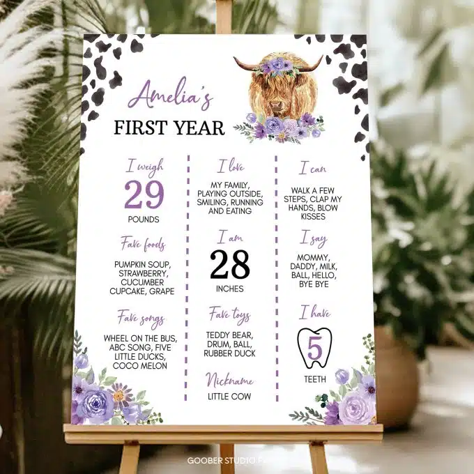 Highland Cow Birthday Milestone Poster - Image 3