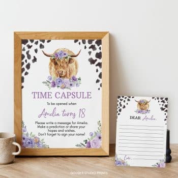 Highland Cow Birthday Time Capsule Sign & Card