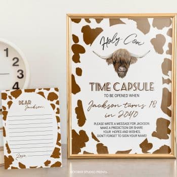 Highland Cow Birthday Time Capsule Sign & Card