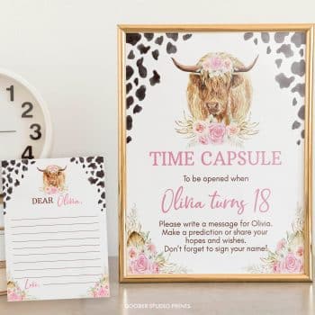 Highland Cow Birthday Time Capsule Sign & Card