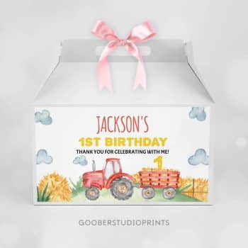 Tractor Birthday Party Gable Box Label