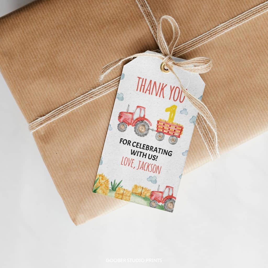 Tractor Birthday Party Thank You Tag - Goober Studio Prints