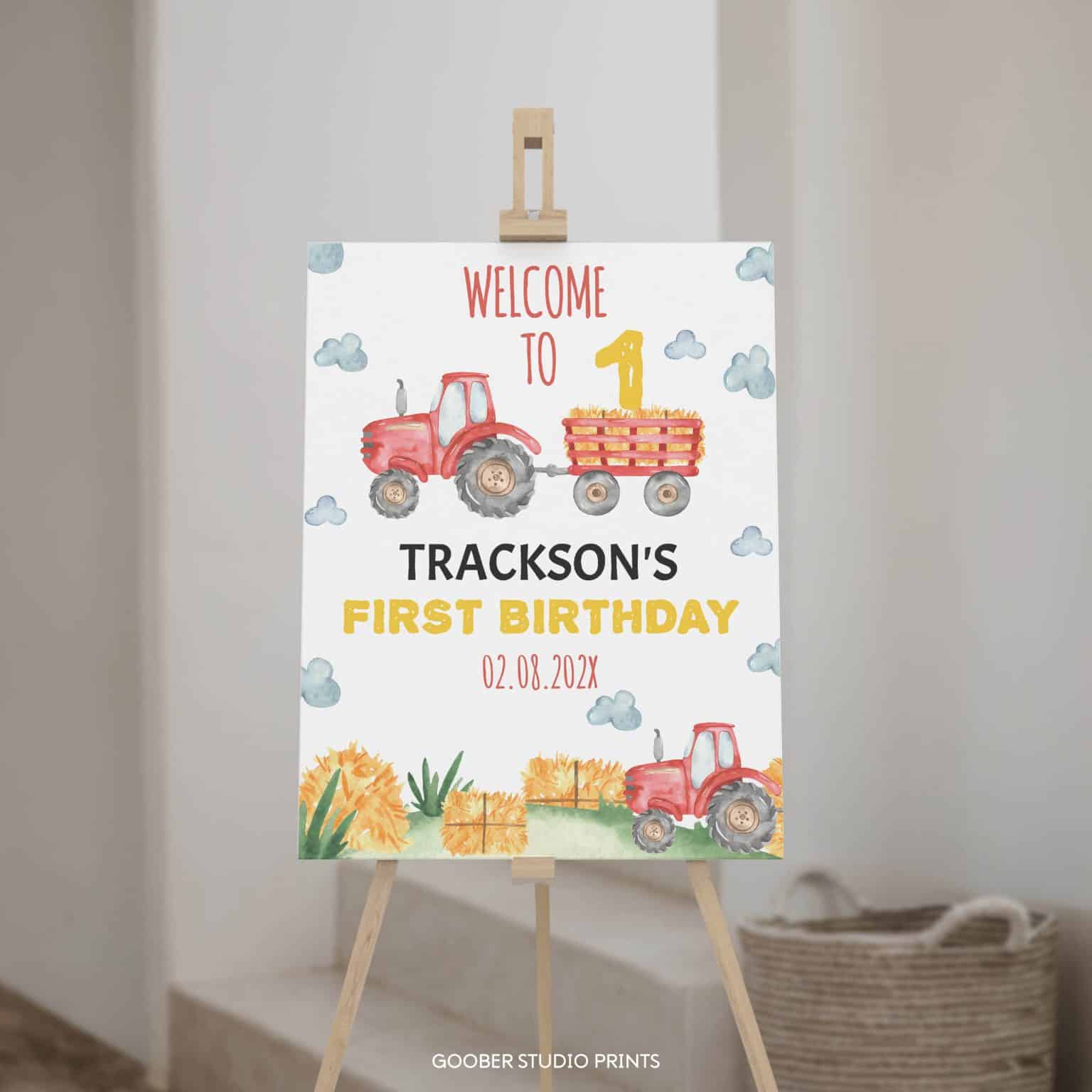 Tractor Birthday Party Welcome Sign - Goober Studio Prints