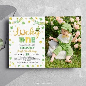 Lucky One Birthday Photo Invitation