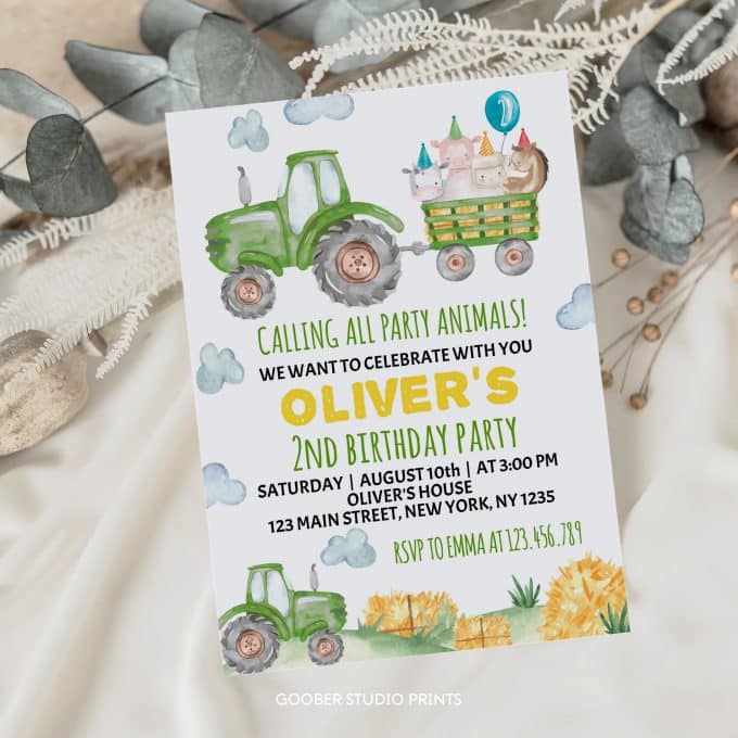 Tractor 2nd Birthday Party Invitation - Image 10