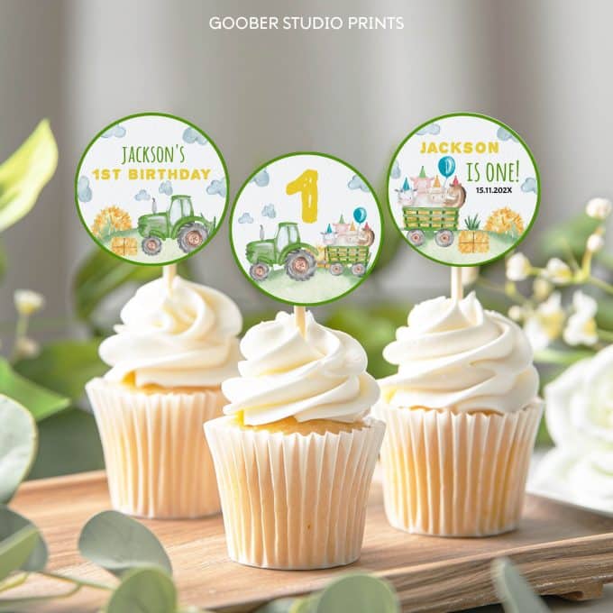 Tractor Birthday Party Cupcake Toppers - Image 2