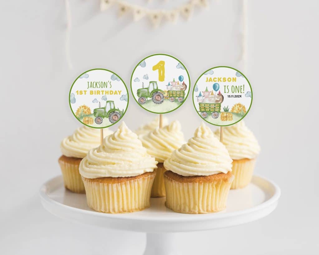 Tractor Birthday Party Cupcake Toppers - Goober Studio Prints