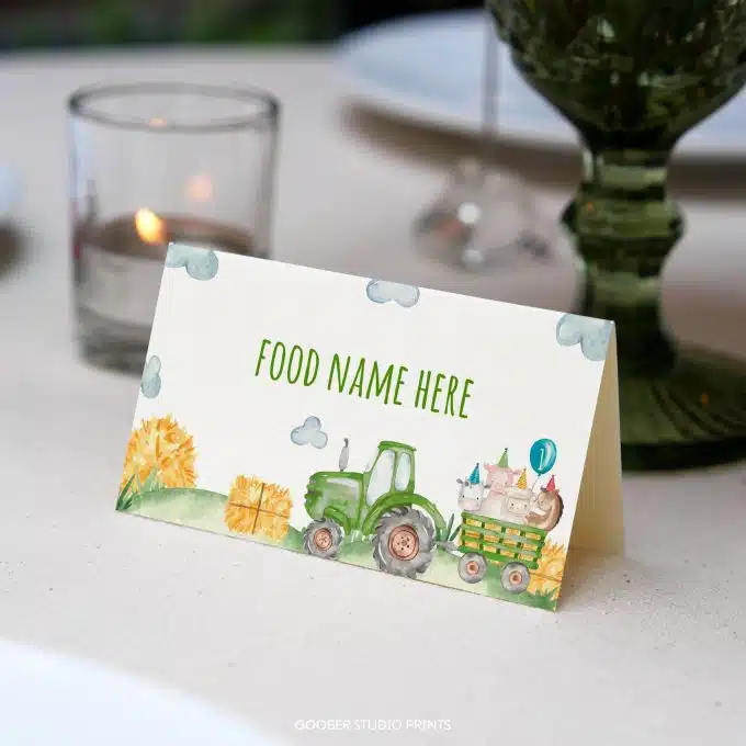 Tractor Birthday Party Food Tent Cards - Image 3