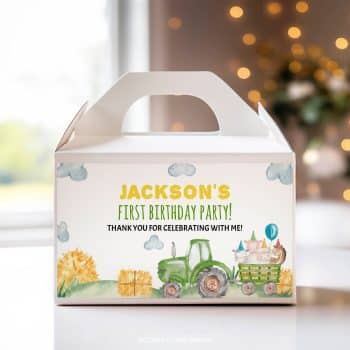 Tractor Birthday Party Gable Box Label
