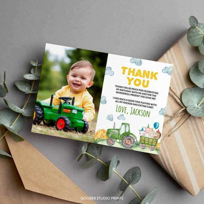Tractor Birthday Party Thank You Card - Image 4