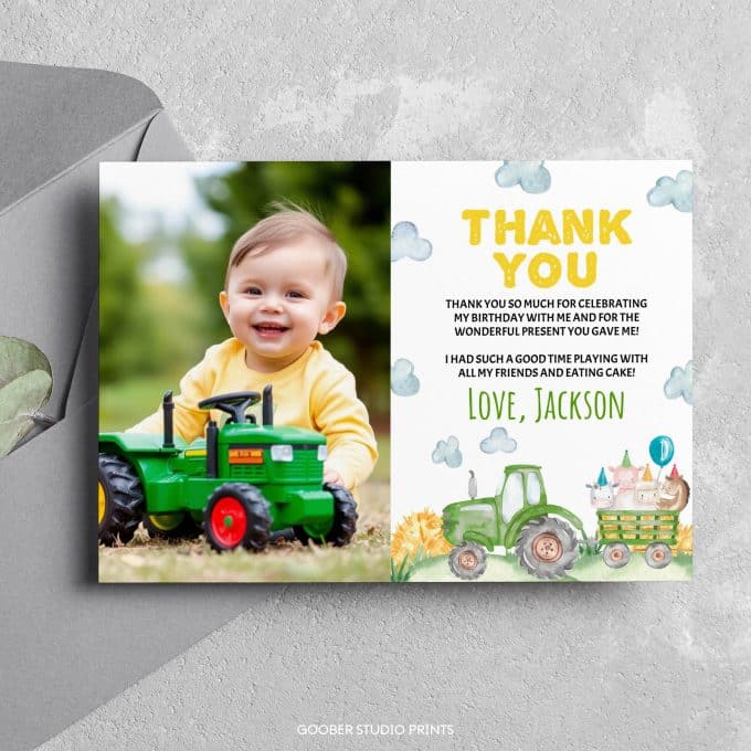 Tractor Birthday Party Thank You Card - Image 7