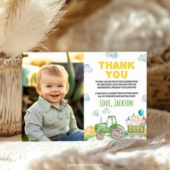Tractor Birthday Party Thank You Card