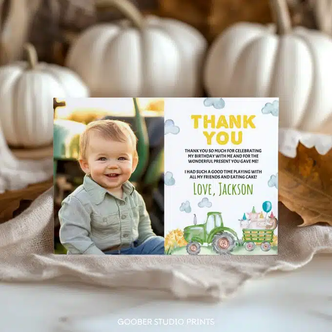 Tractor Birthday Party Thank You Card - Image 2