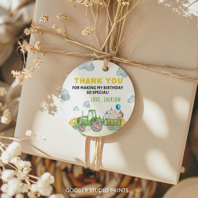 Tractor Birthday Party Thank You Favor Tag - Goober Studio Prints