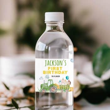Tractor Birthday Party Water Bottle Label