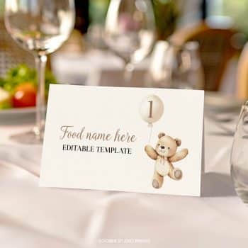 Beary First Birthday Food Tent Cards