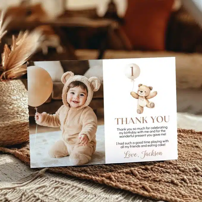 Beary First Birthday Thank You Card