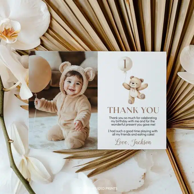 Beary First Birthday Thank You Card - Image 3