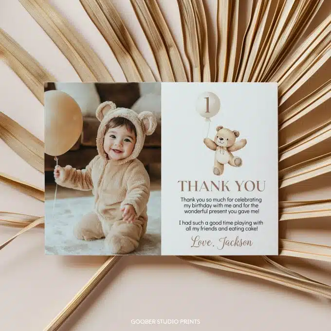 Beary First Birthday Thank You Card - Image 4