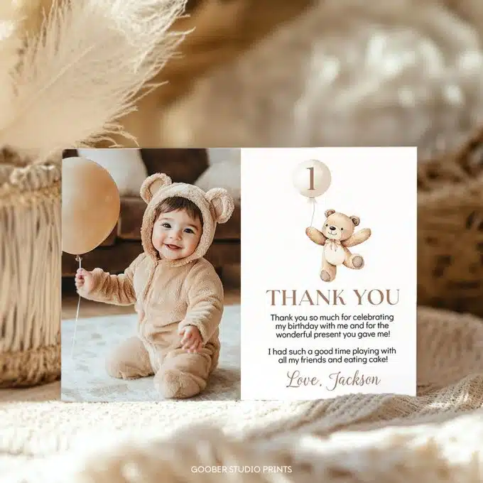 Beary First Birthday Thank You Card - Image 2