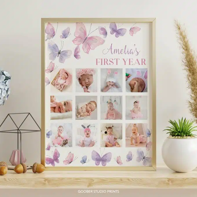 Butterfly Birthday Party Milestone Photo Collage - Image 3