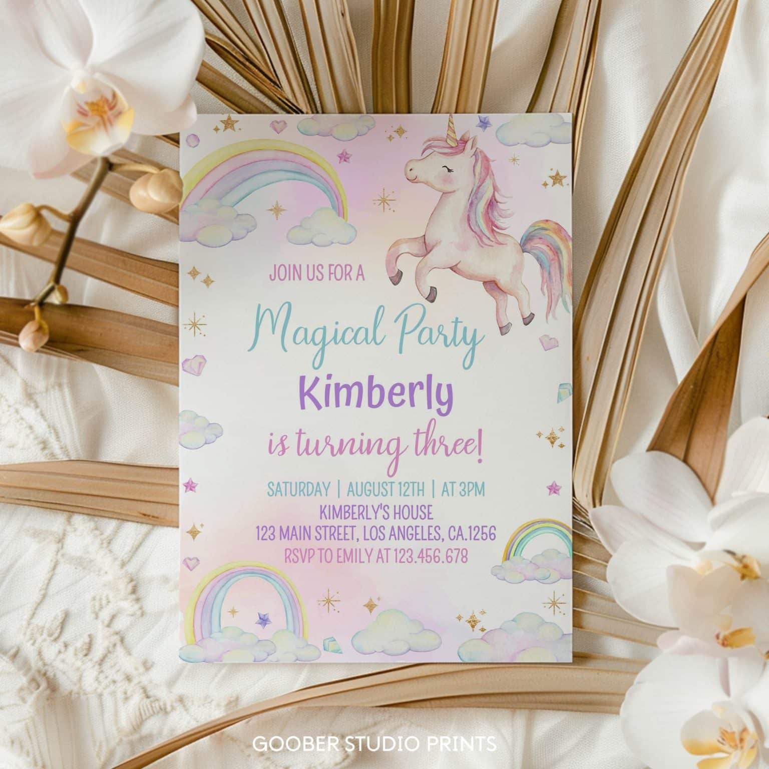 Unicorn Birthday Invitation - Goober Studio Prints