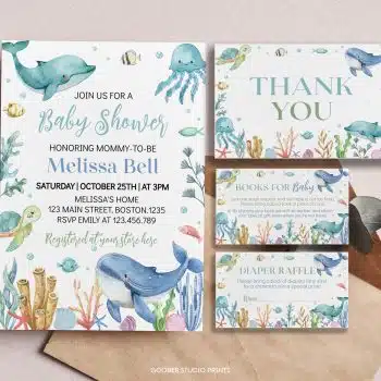 Ocean Animals Baby Shower Invitation Set