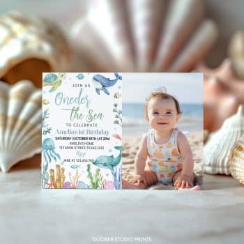Oneder The Sea First Birthday Photo Invitation