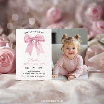 Pink Bow Birthday Party Photo Invitation