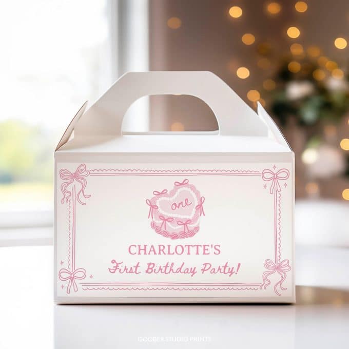 Pink Bow Birthday Gable Box Label