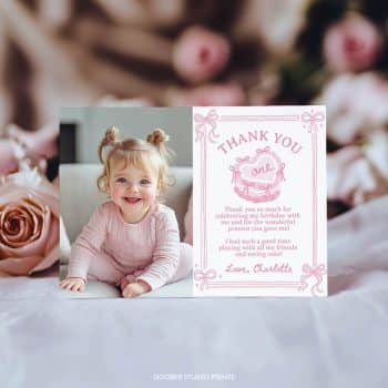 Pink Bow Birthday Thank You Card