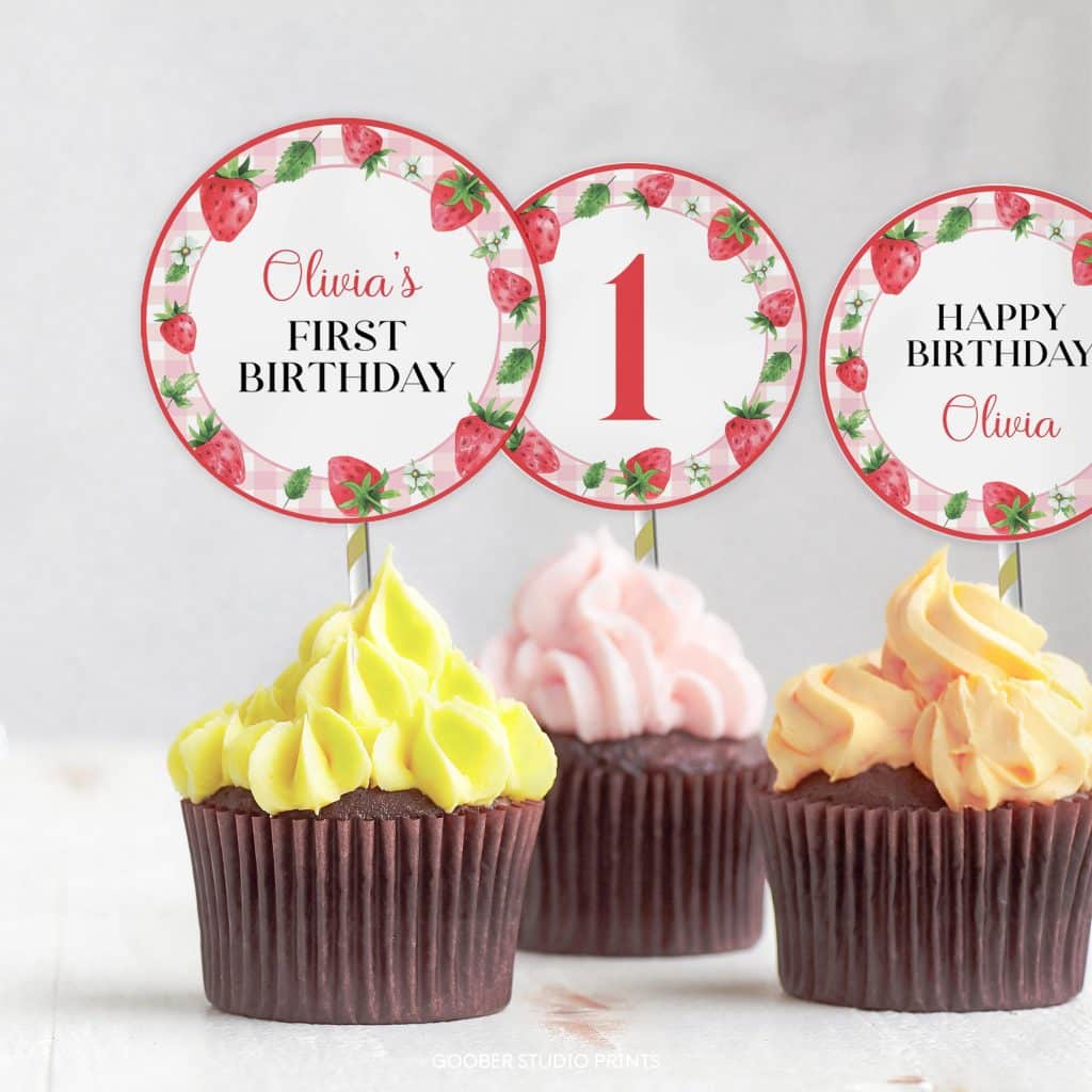 Berry Sweet Birthday Cupcake Toppers - Goober Studio Prints