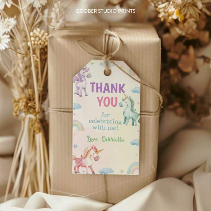 Unicorn Birthday Party Thank You Tag