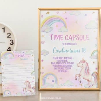 Unicorn Birthday Time Capsule Sign & Card