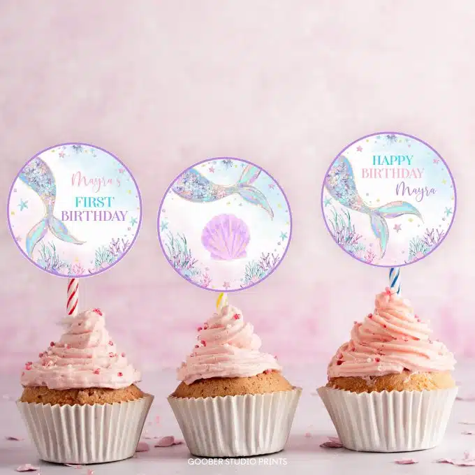 Mermaid Birthday Cupcake Toppers