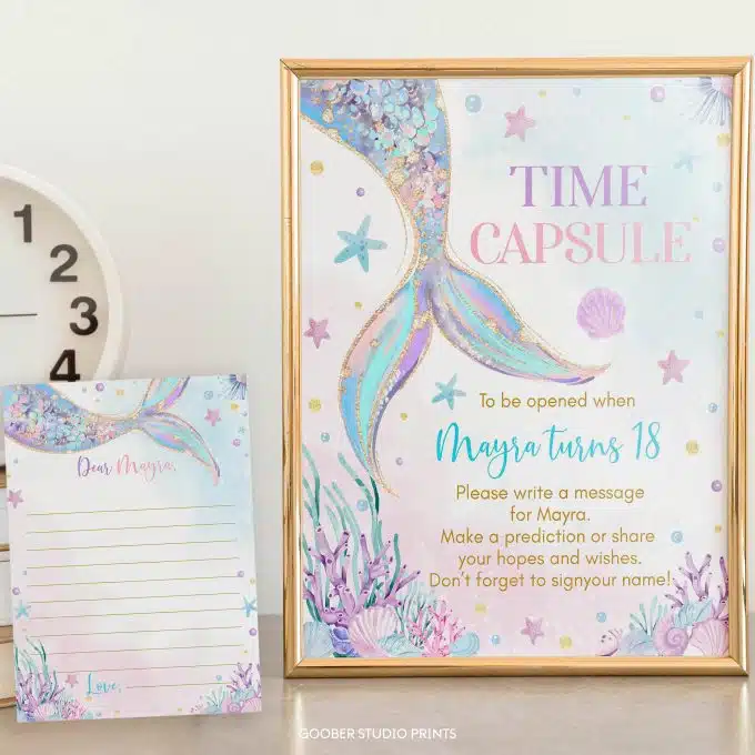 Mermaid Birthday Time Capsule Sign & Card