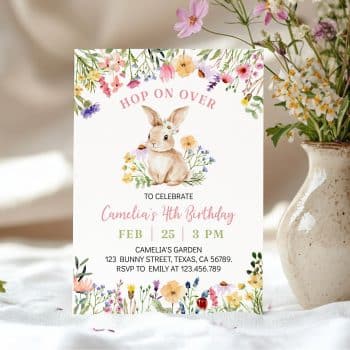 Bunny Floral Birthday Invitation